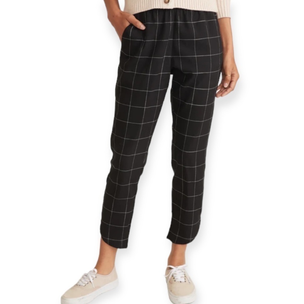 Marine Layer Allison Pant Black Tencel Windowpane Check XL Preppy Academia